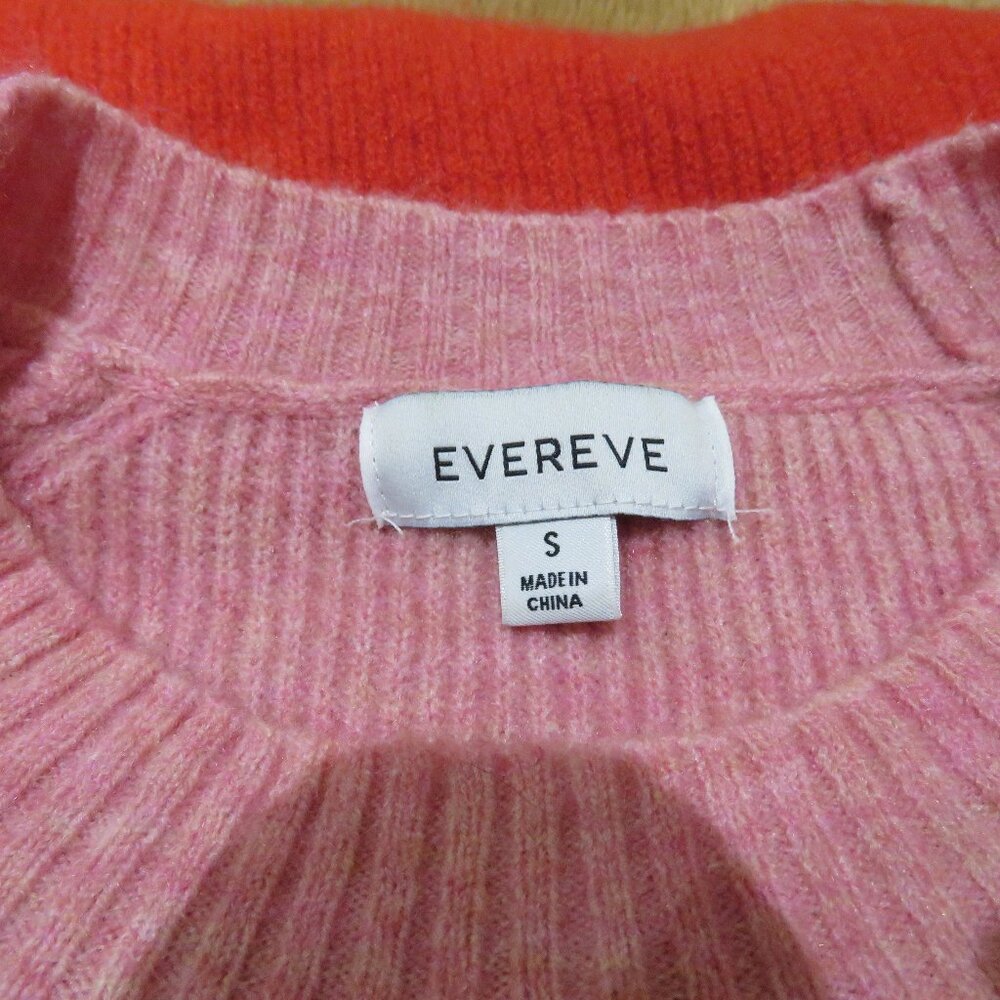 EVEREVE Frankie Striped Colorblock Crew Neck Sweater Size Small Pink Red Preppy - Picture 10 of 11
